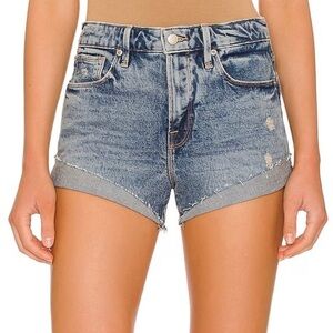 NWT Good American Good Curve Short INDIGO107 Size 0/25 Distressed Raw Hem